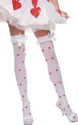 Opaque Heart Print Stockings with Ruffle and Satin Bow Top